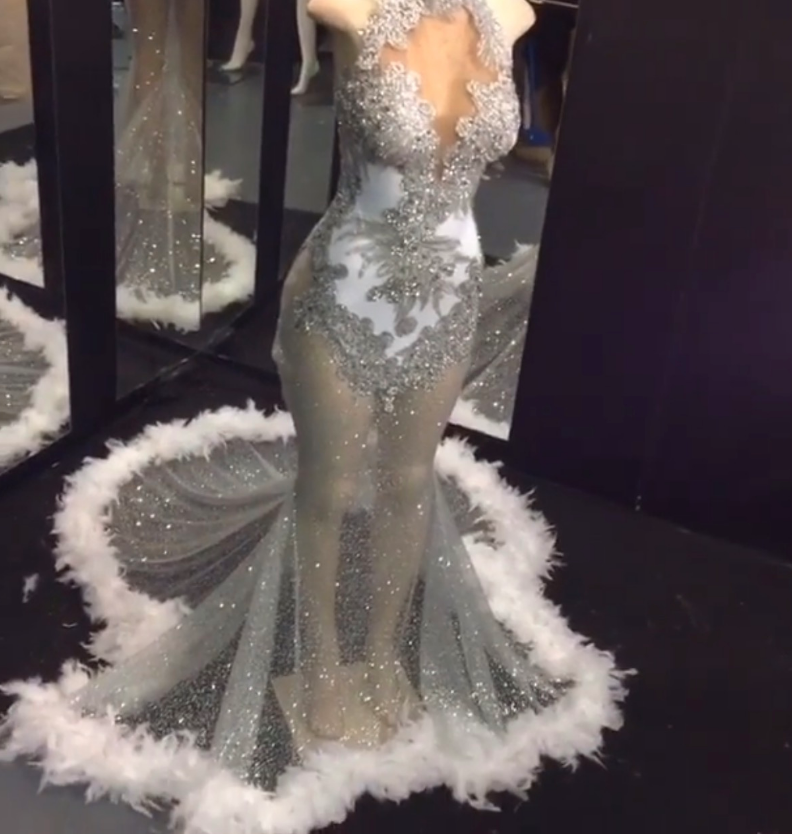 silver sequin evening gown