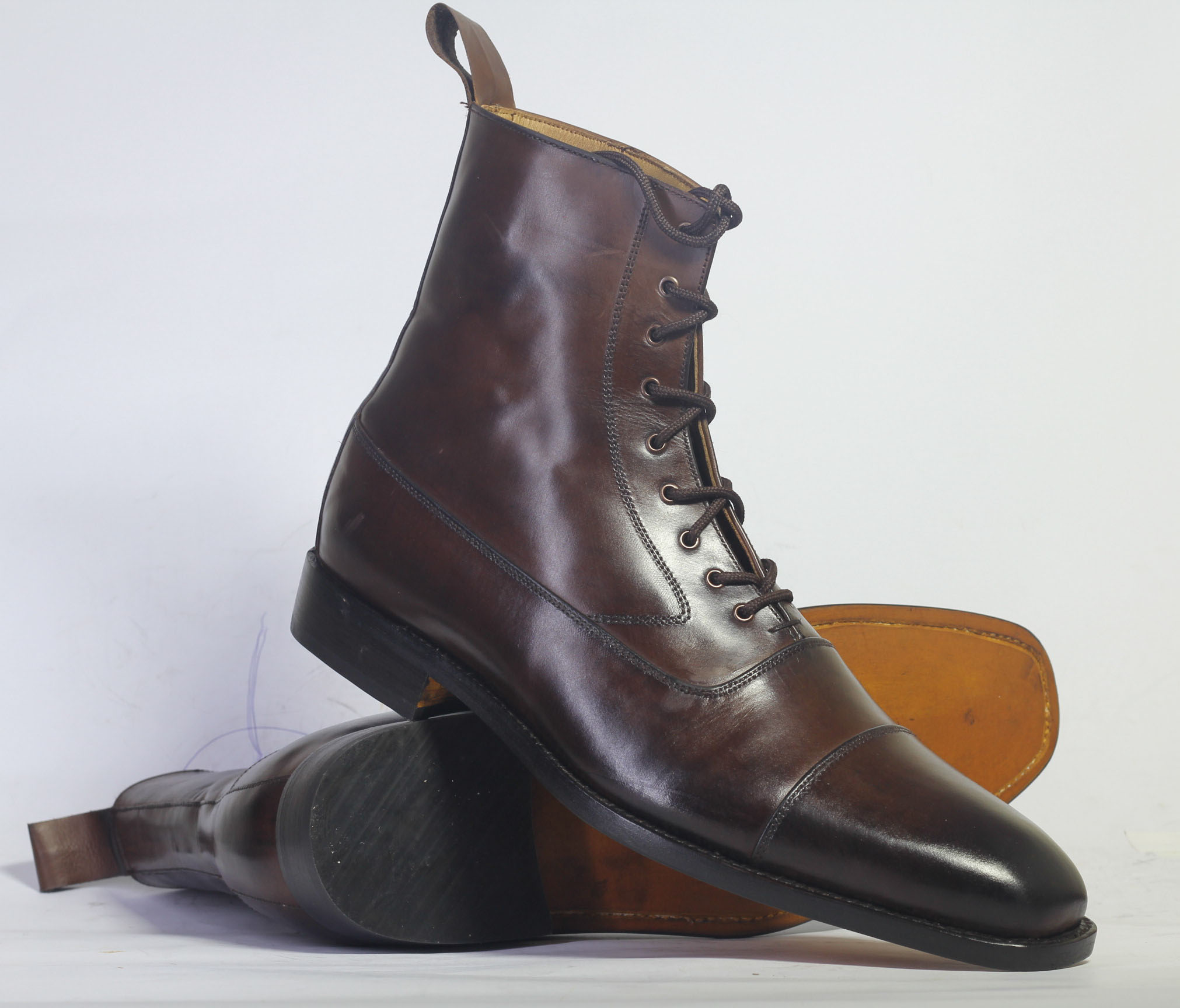 Men's Ankle High Boots Dark Brown Cap Toe Handmade Leather Boot on Storenvy