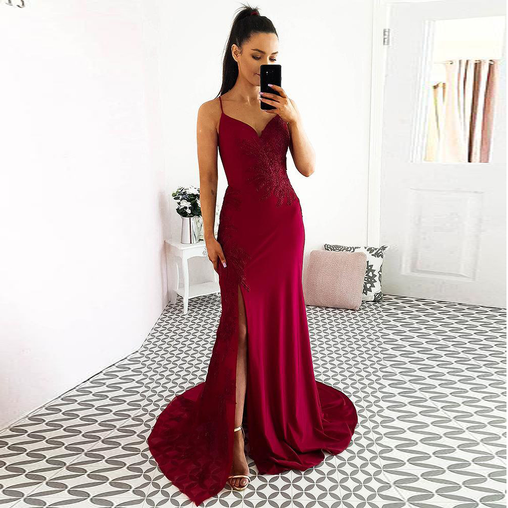 red backless ball gown