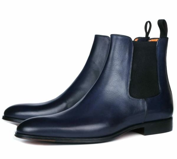 Chelsea Men's Blue Leather Boots, Chelsea Ankle Boots on Storenvy