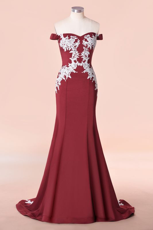 Off the Shoulder Appliques Long Cheap Bridesmaid Dresses Burgundy — free download