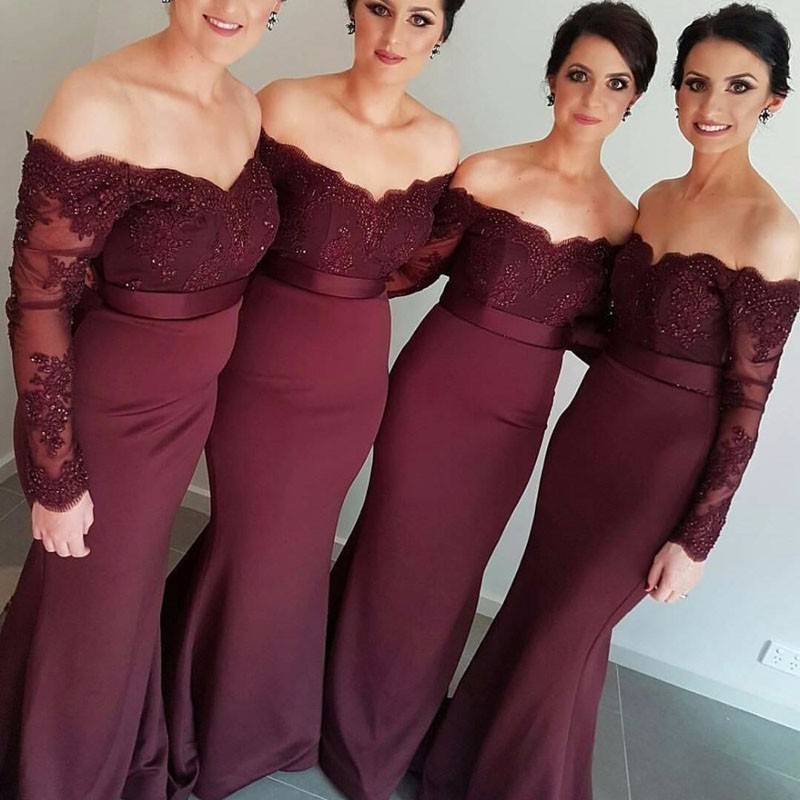 burgundy bridesmaid dresses mermaid