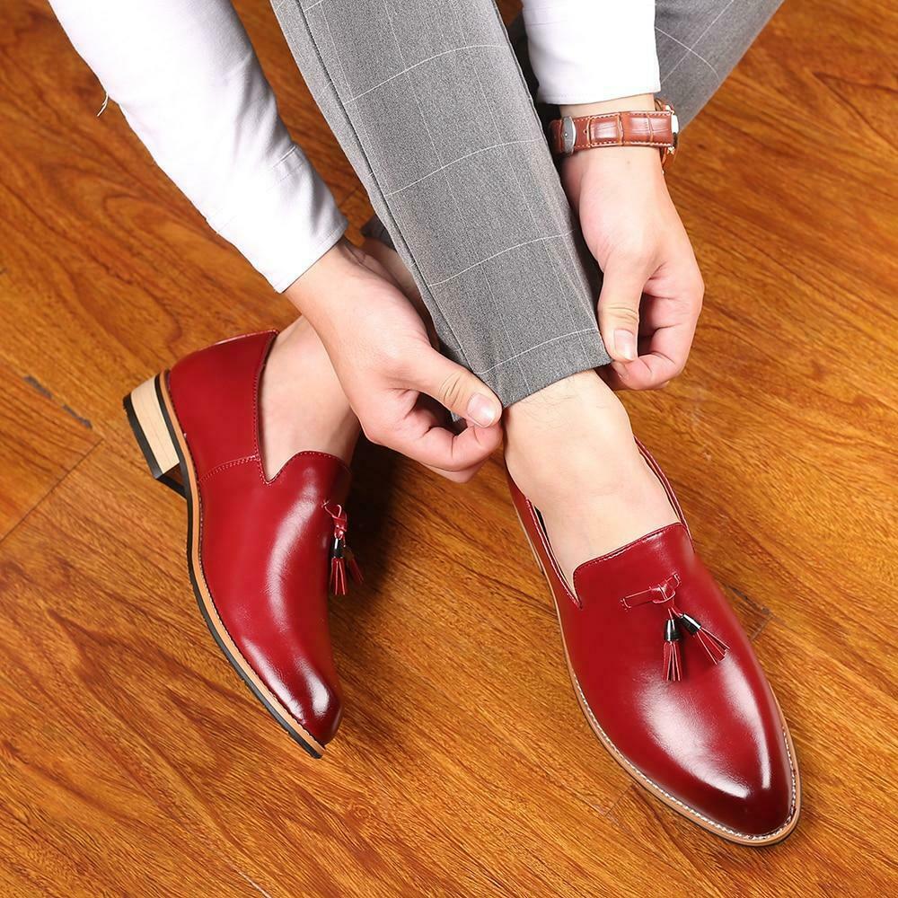 Handmade Men's Red Leather Slip Ons Loafer Tassel Shoes on Storenvy
