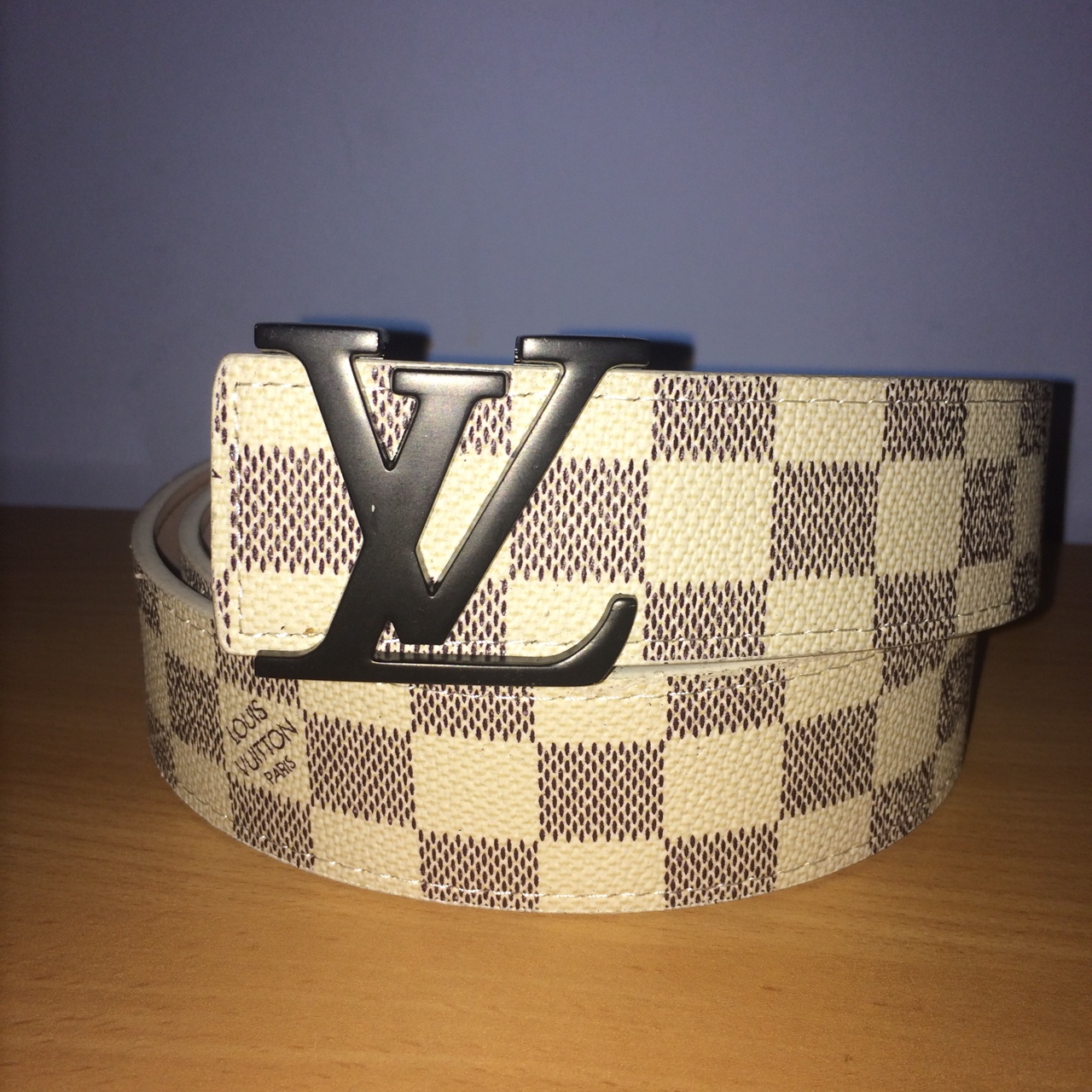 white checkered lv belt