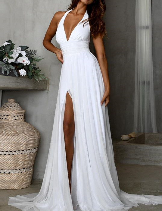 Simple Long Chiffon White Prom Dresses Women Maxi Dresses Â· MychicDress Â· Online Store Powered 