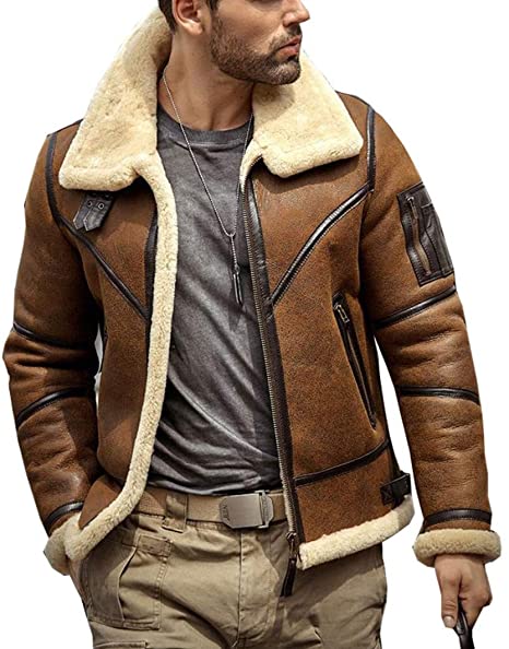 Menâs RAF B3 Bomber Flight Aviator Sheepskin Leather Jacket Denim style with Fur on Storenvy